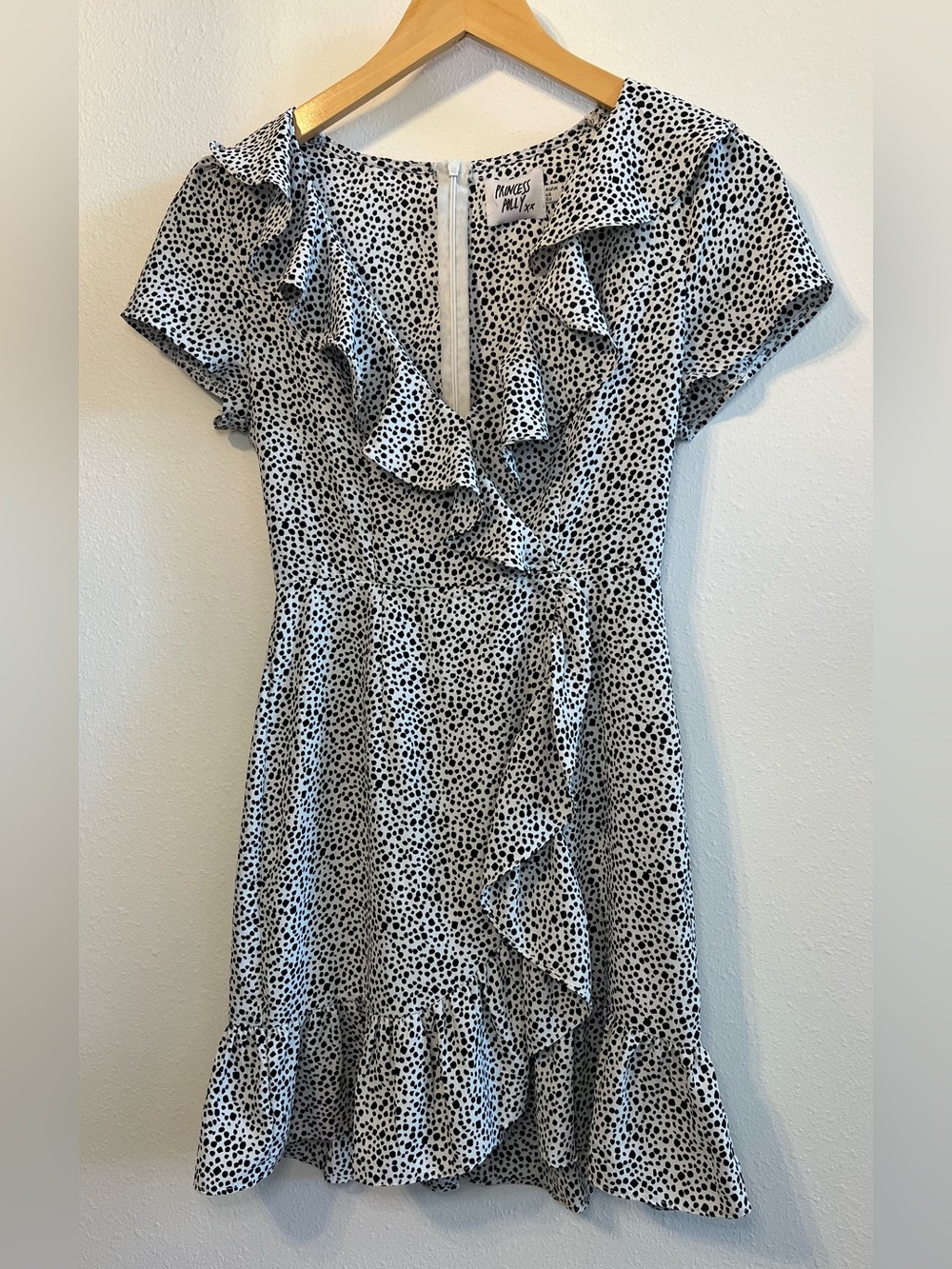 Princess Polly Black & White Ruffle Wrap Mini Dress